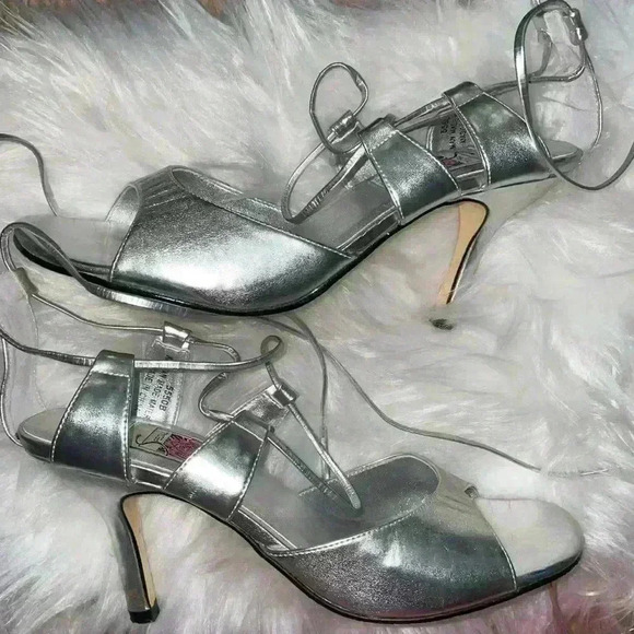 Silver Laced-Up Heels - Picture 1 of 4